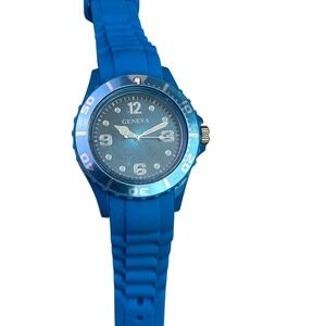 Geneva Watch Womens Blue Jelly Band Silicone Wristwatch Stainless Steel